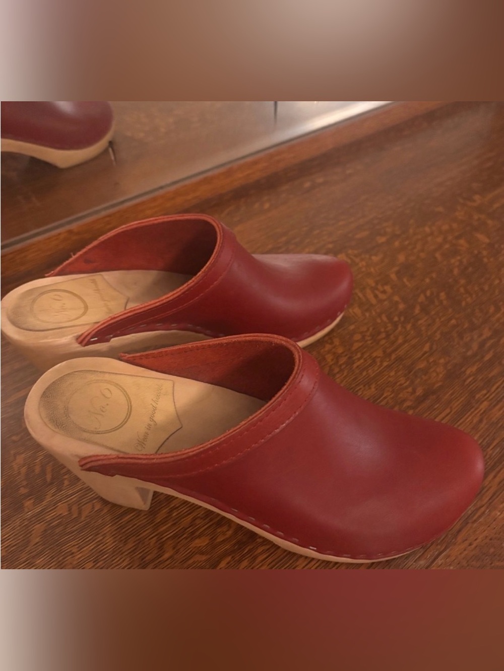No. 6 Red Leather Clogs